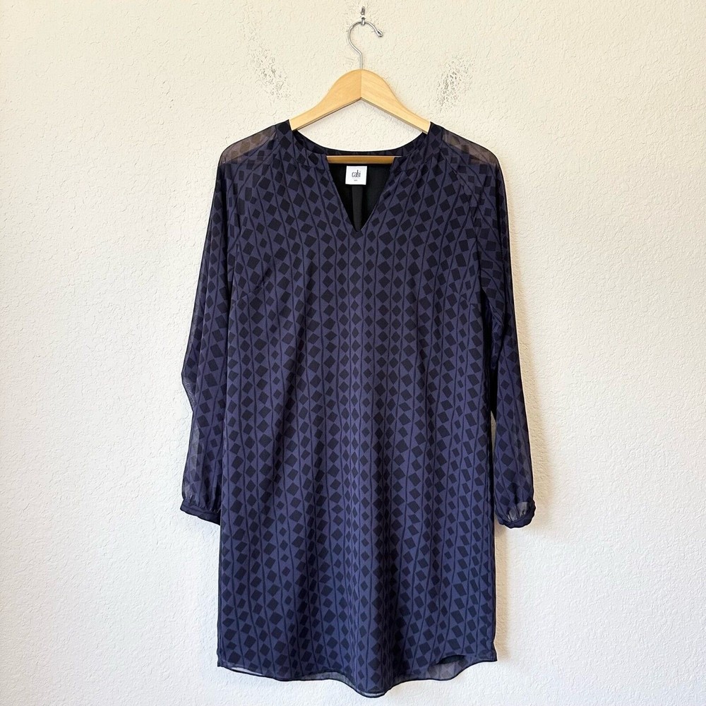 CABI 3102 Harlequin Tunic Shift Dress Diamond Print in Purple Black